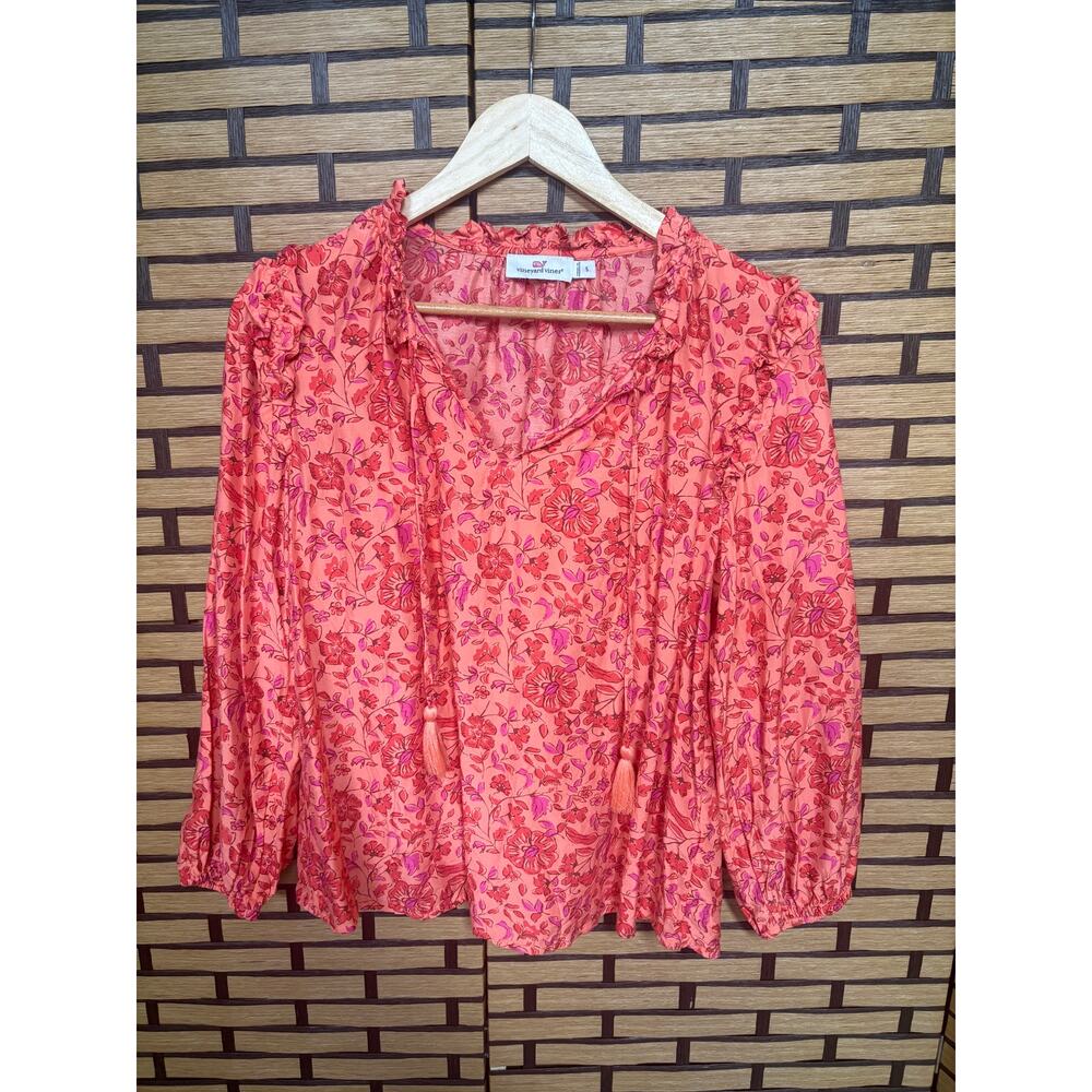 Vineyard Vines‎ Pink And Orange Floral Poet Style Top Size Small